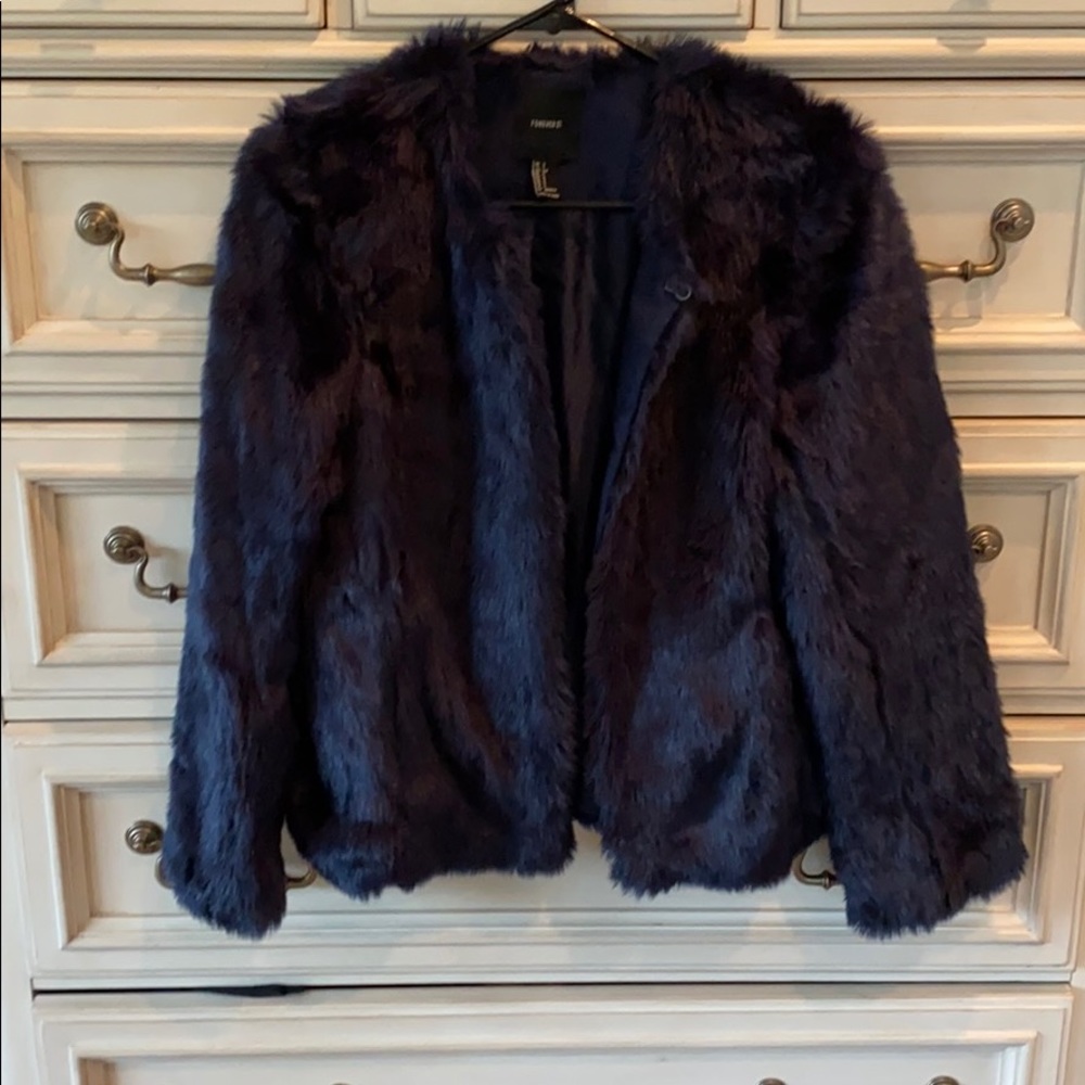 Navy faux fur jacket!